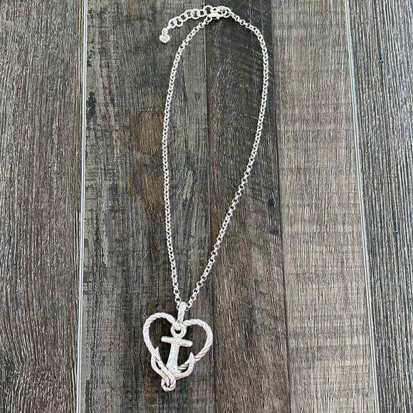Brighton - Anchored In Love - Textured Silver Plate Reversible Anchor Pendant - Picture 2 of 4